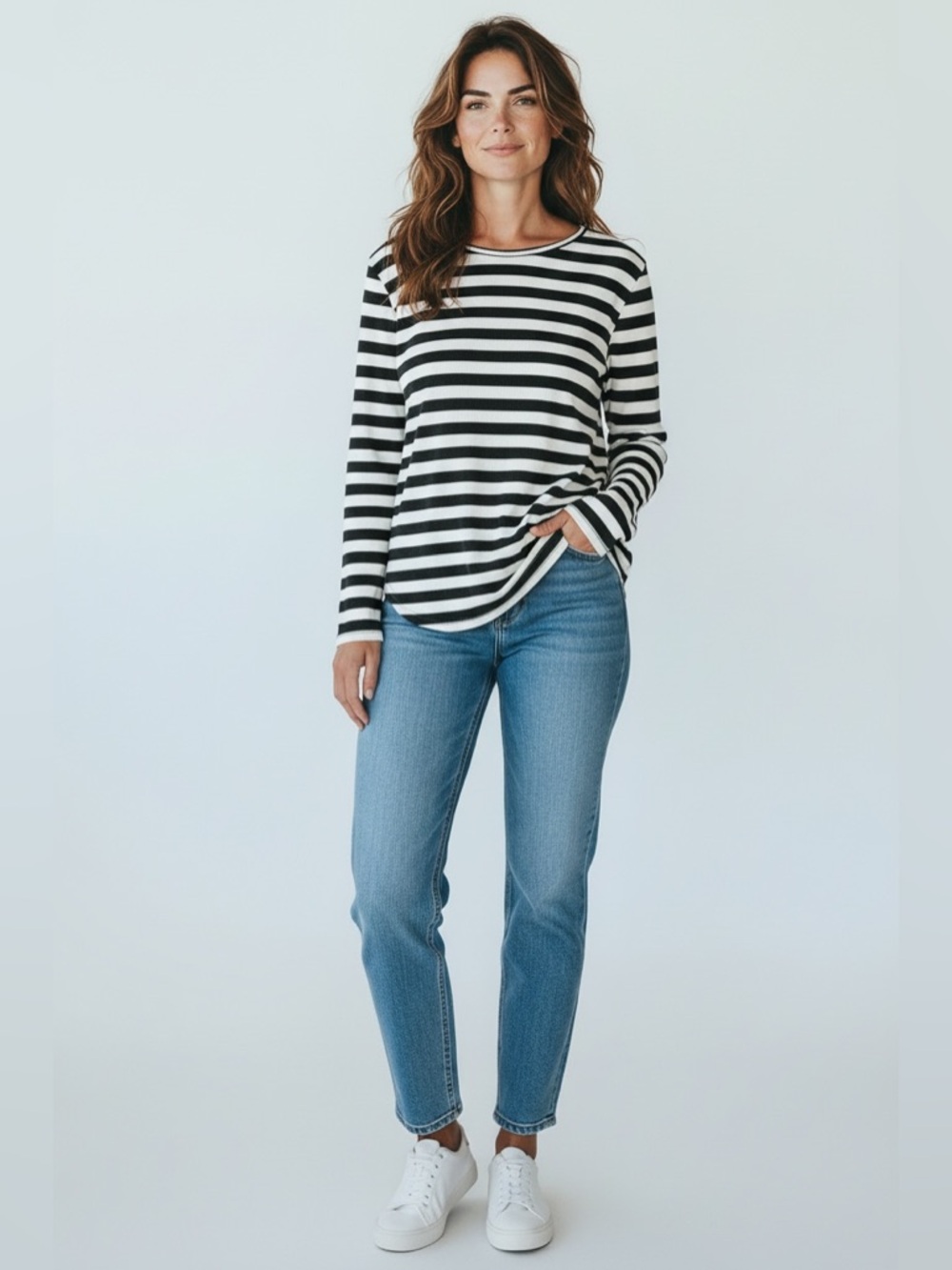 Tickled Teal Women’s Gray & White Stripe Long Sleeve Tee Size 1X